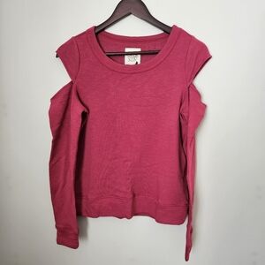 Chaser Sweatshirt Top Cold Shoulder Crewneck Pink Long Sleeve Casual Athleisure